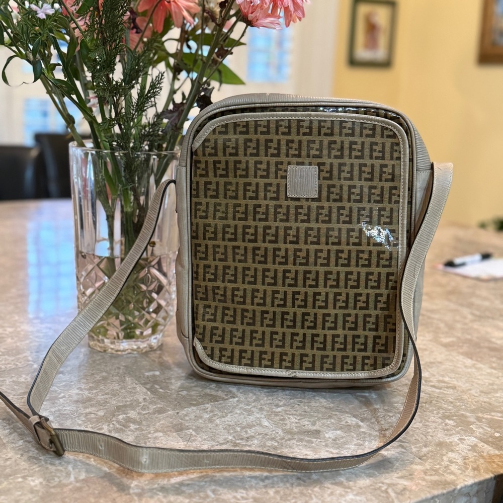 Fendi Brown and Beige FF Logo Crossbody Bag - Picture 6 of 16